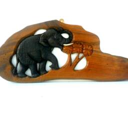 "Wood Carving Elephant With Tree Wooden Hand Carved Natural Rustic Driftwood Art Home Decor Wall Hanging/Gift 19""x8" - thumbnail 4