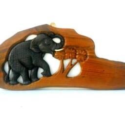 "Wood Carving Elephant With Tree Wooden Hand Carved Natural Rustic Driftwood Art Home Decor Wall Hanging/Gift 19""x8" - thumbnail 2