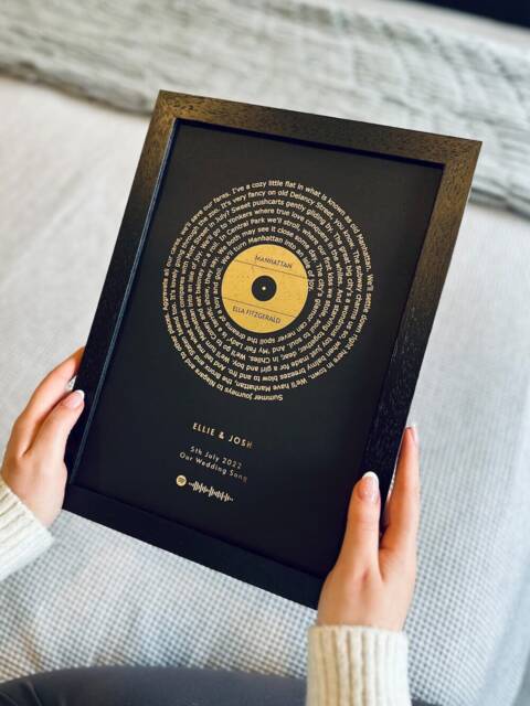 Song Lyrics Custom Metallic Foil Print - Favourite Gold, Silver, Black, White Wedding, Birthday, Anniversary, Christmas A4 & A3 - image 1