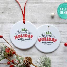 Christmas Ornament Mockup - Double Sided, Round White Porcelain Ornament - Add Your Own Image Template With Smart Object Digital Download - thumbnail 2