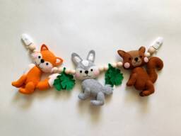 Stroller Garland Fox, Bunny & Squirrel, Hanging Toys For Strollers, Unisex Kids Gift, Strap Stroller, Stroller Chain Made Of Felt