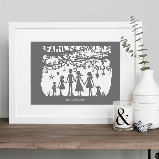 Personalised Family Silhouette Art Print, Pets Included - image 1