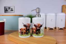 Highland Cow & Calf Toothbrush Holder + Soap Dispenser Set - Farm Animals Countryside Bathroom Gifts - thumbnail 1