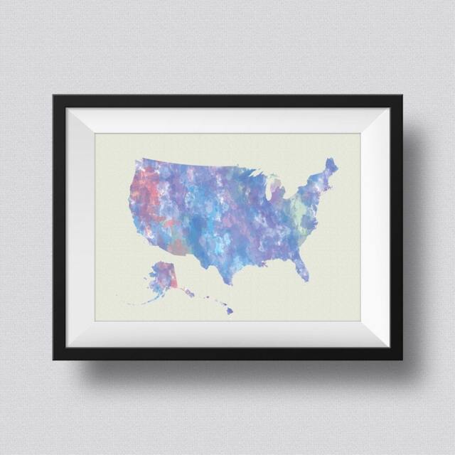 Usa Watercolor Map Art Print Ink Splash Poster Canvas