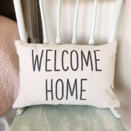 Welcome Home Linen Lumbar Pillow Cover - Farmhouse Rustic Decor - thumbnail 2
