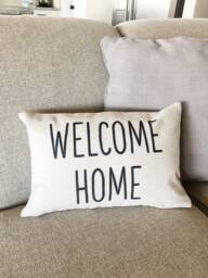 Welcome Home Linen Lumbar Pillow Cover - Farmhouse Rustic Decor - thumbnail 1