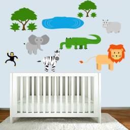 Safari Nursery Decor - Jungle Wallpaper Sticker Pack Peel & Stick Wall Decals For Kids Playroom Art - Vwaq-Anp01 - thumbnail 1