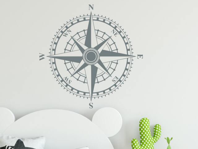 Compass Wall Decal/Nautical Nursery Decals Decor Rose Vinyl Sticker Travel R43 - image 1