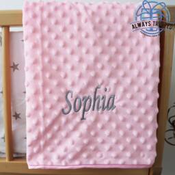 Personalised Baby Blanket Luxury Pink Bubble Style Grey Script Font Name Print - thumbnail 1