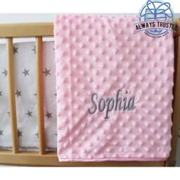 Personalised Baby Blanket Luxury Pink Bubble Style Grey Script Font Name Print - thumbnail 2
