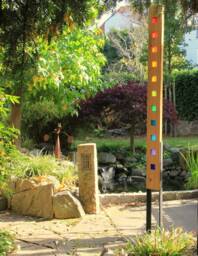 Garden Sculpture Made Of Wood & Glass. A Unique, Handmade, Weatherproof Garden Decoration
