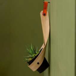 Personalized Wall Mounted Planter Steam Bent Wood, Indoor Plant Pot Holder - thumbnail 2