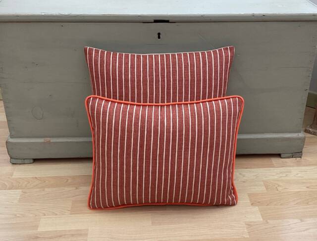 Burnt Orange Striped Linen Pillow Cover Country Home Decor - image 1