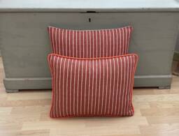 Burnt Orange Striped Linen Pillow Cover Country Home Decor - thumbnail 1