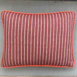 Burnt Orange Striped Linen Pillow Cover Country Home Decor - thumbnail 2
