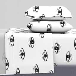 Eyes Sheets - Big Watching You By Katerinaizotova Watercolor Black & White Human Cotton Sateen Sheet Set Bedding Spoonflower - thumbnail 1