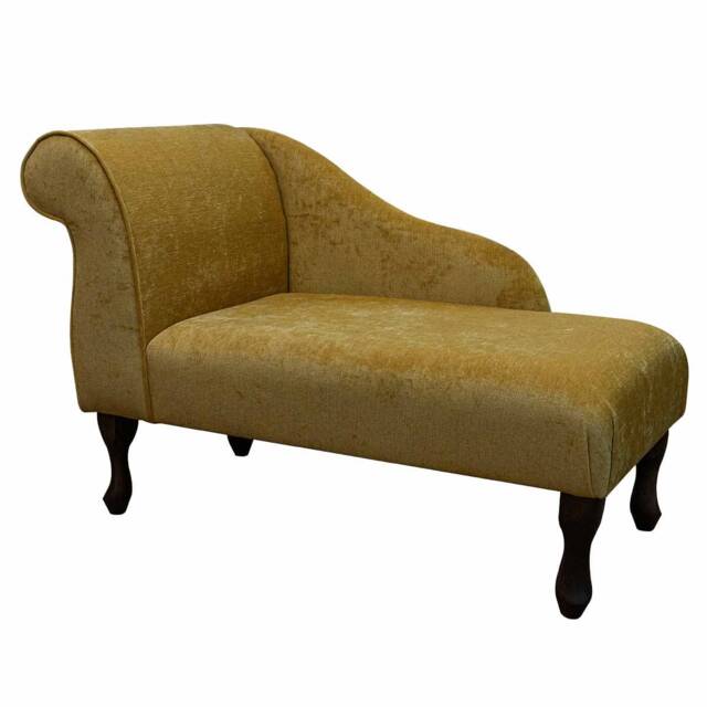 Handmade Yellow Velvet Chaise Longue Queen Anne Style Accent Chair - image 1