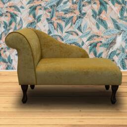 Handmade Yellow Velvet Chaise Longue Queen Anne Style Accent Chair - thumbnail 3