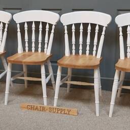 Country Farmhouse 2 Tone Spindle Back Kitchen Dining Chairs Solid Beech Painted in Farrow & Ball - thumbnail 3