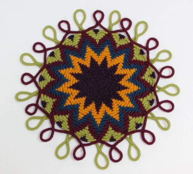 Distinctive 13-Point Star Design Coiled Jute Fiber Wall Hanging with Loop Border - Deep Purple, Goldenrod, Blue, Maroon, Olive Green - image 1