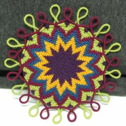 Distinctive 13-Point Star Design Coiled Jute Fiber Wall Hanging with Loop Border - Deep Purple, Goldenrod, Blue, Maroon, Olive Green - thumbnail 4