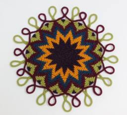 Distinctive 13-Point Star Design Coiled Jute Fiber Wall Hanging with Loop Border - Deep Purple, Goldenrod, Blue, Maroon, Olive Green - thumbnail 1