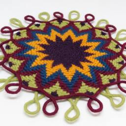 Distinctive 13-Point Star Design Coiled Jute Fiber Wall Hanging with Loop Border - Deep Purple, Goldenrod, Blue, Maroon, Olive Green - thumbnail 2