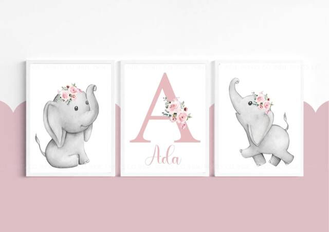 Elephant Nursery Prints, Wall Art, Decor, Girls Nursery, Room Safari Kids - image 1