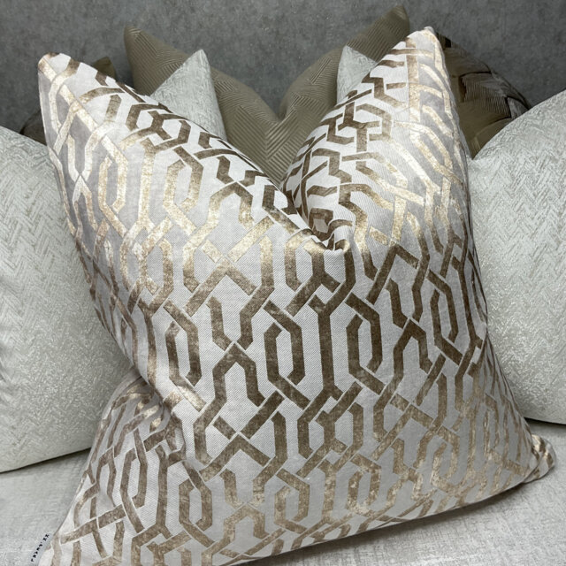 Gold Cushion Cover, Geo Luxury Pillow, Pillow Cover Cut Velvet , Gold - Champagne For Sofa Bed Or Throw. Designer Fabric Handmade - image 1