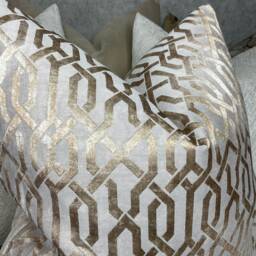 Gold Cushion Cover, Geo Luxury Pillow, Pillow Cover Cut Velvet , Gold - Champagne For Sofa Bed Or Throw. Designer Fabric Handmade - thumbnail 2