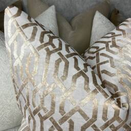 Gold Cushion Cover, Geo Luxury Pillow, Pillow Cover Cut Velvet , Gold - Champagne For Sofa Bed Or Throw. Designer Fabric Handmade - thumbnail 3