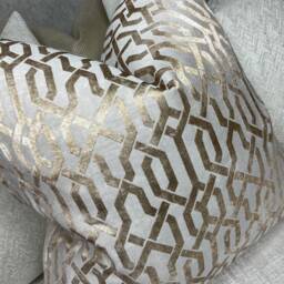 Gold Cushion Cover, Geo Luxury Pillow, Pillow Cover Cut Velvet , Gold - Champagne For Sofa Bed Or Throw. Designer Fabric Handmade - thumbnail 4
