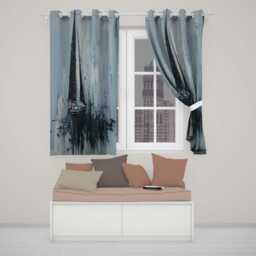 Black Sailing Boat On Pale Blue Abstract Sea Striking Bold Artwork For Home Decor Readymade Eyelet Ring Top Thermal 100% Blackout Curtains - thumbnail 2
