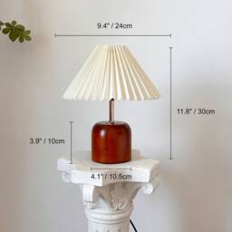 Handmade Oak Wooden Vintage Table Lamp, Pleated Fabric Shade 110-240V, Bedroom Kitchen Rustic Cozy Art Decor, Japandi Nightstand Desk Lamp - thumbnail 2