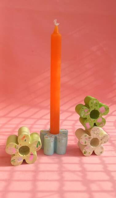Candlestick Flower For Long Candle, Terrazzo, Marble/Gift Home - image 1
