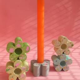 Candlestick Flower For Long Candle, Terrazzo, Marble/Gift Home - thumbnail 2