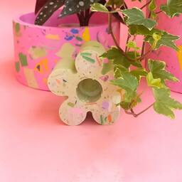 Candlestick Flower For Long Candle, Terrazzo, Marble/Gift Home - thumbnail 3