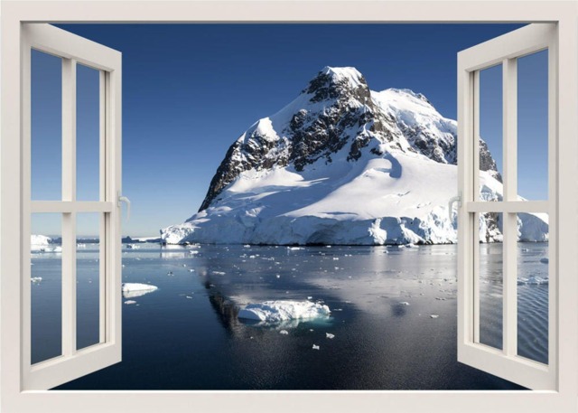 Iceberg Sea View Wall Decal, Ice 3D Window Antarctica Decal Sticker, Frame Mural