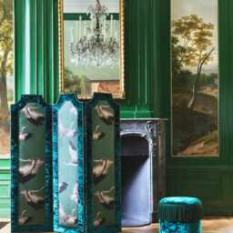 Azzuro Dreamy Half-Linen Fabric With Cranes, Sold By The Meter, Carlucci 6 Colors - thumbnail 2