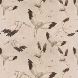 Azzuro Dreamy Half-Linen Fabric With Cranes, Sold By The Meter, Carlucci 6 Colors - thumbnail 4
