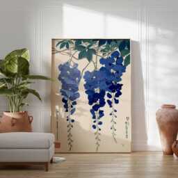 Japanese Wisteria Art Print, Indigo Blue Floral Botanical Poster - thumbnail 4