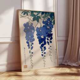 Japanese Wisteria Art Print, Indigo Blue Floral Botanical Poster - thumbnail 2