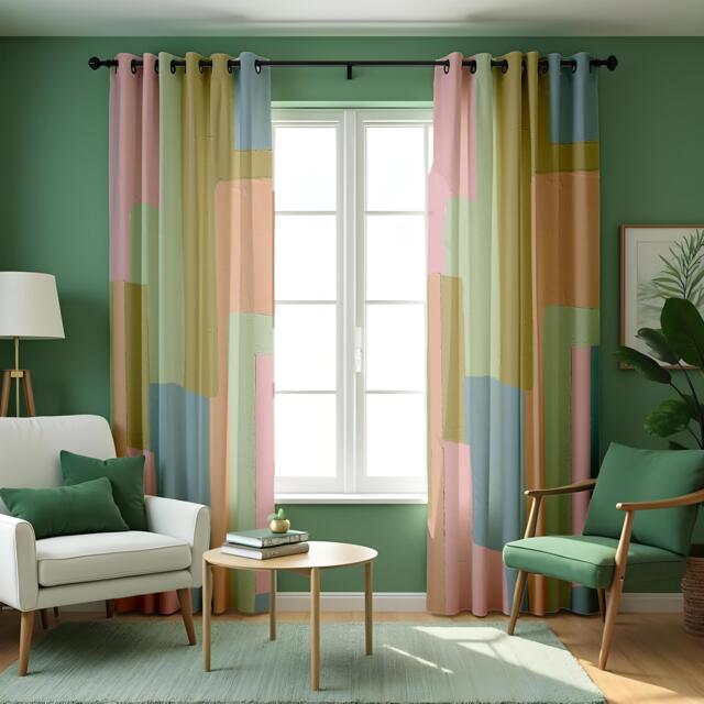 Pastel Abstract Curtains, Modern Geometric Color Block Drapes, Soft Minimalist Art Print Window Panels, Custom Made Eyelet Curtains - image 1
