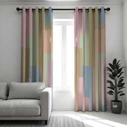 Pastel Abstract Curtains, Modern Geometric Color Block Drapes, Soft Minimalist Art Print Window Panels, Custom Made Eyelet Curtains - thumbnail 3