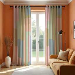Pastel Abstract Curtains, Modern Geometric Color Block Drapes, Soft Minimalist Art Print Window Panels, Custom Made Eyelet Curtains - thumbnail 2