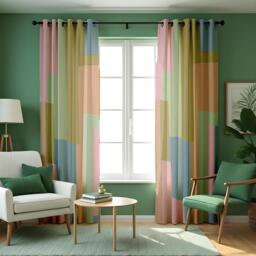 Pastel Abstract Curtains, Modern Geometric Color Block Drapes, Soft Minimalist Art Print Window Panels, Custom Made Eyelet Curtains