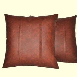 "2 Two Tone Tan Brown Stripe Design Faux Leather Cushions 16"" 18"" 20" - thumbnail 2