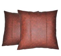 "2 Two Tone Tan Brown Stripe Design Faux Leather Cushions 16"" 18"" 20" - thumbnail 1
