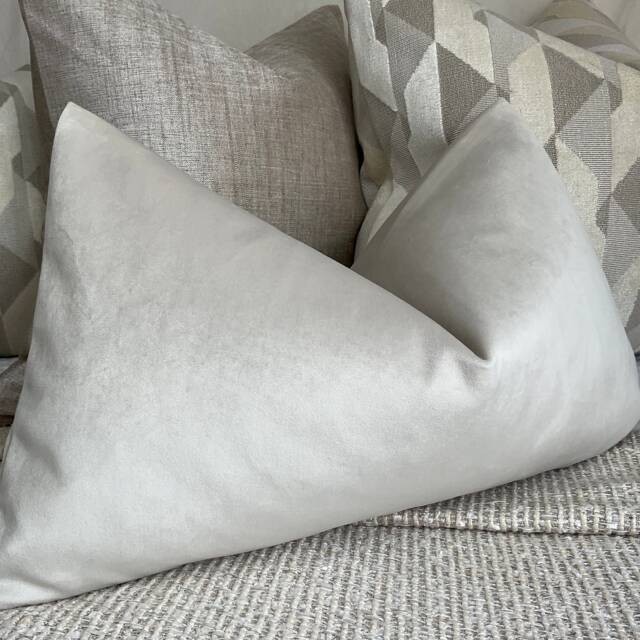 "John Lewis & Partners Fabric Knitted Velvet Cushion Pillow Cover - Greige , 12"" X 20" - image 1