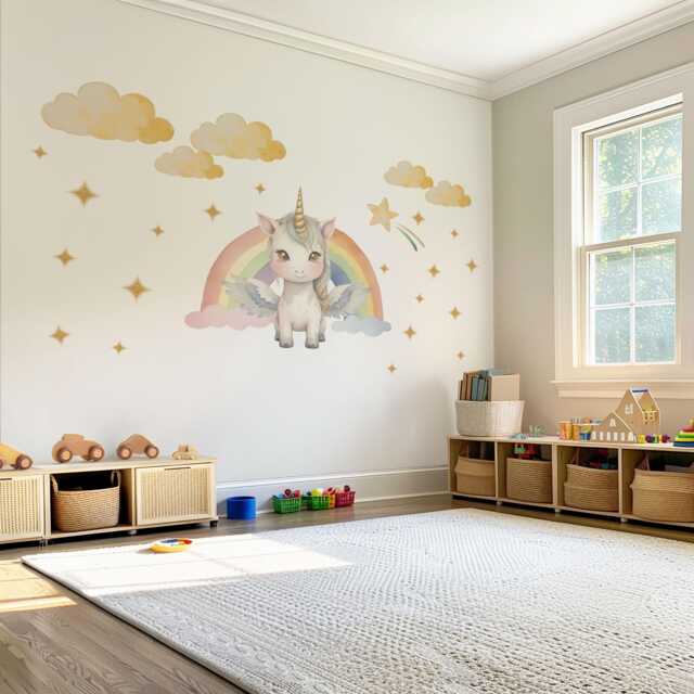 Unicorn Wall Decals Rainbow Nursery Decor Girls Bedroom Stickers Art Peel & Stick - image 1